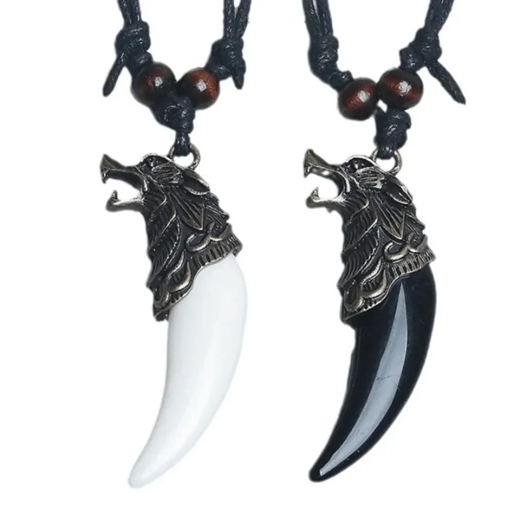 3for$20 1pc Braid Rope Necklace Men Pendant Necklace, Wolf Head Necklace tooth